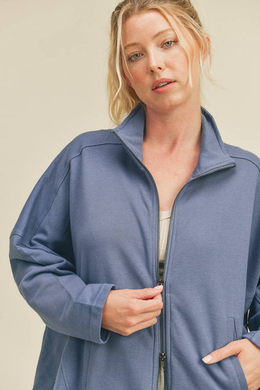 Blue Slouchy Oversized Silhouette Jacket