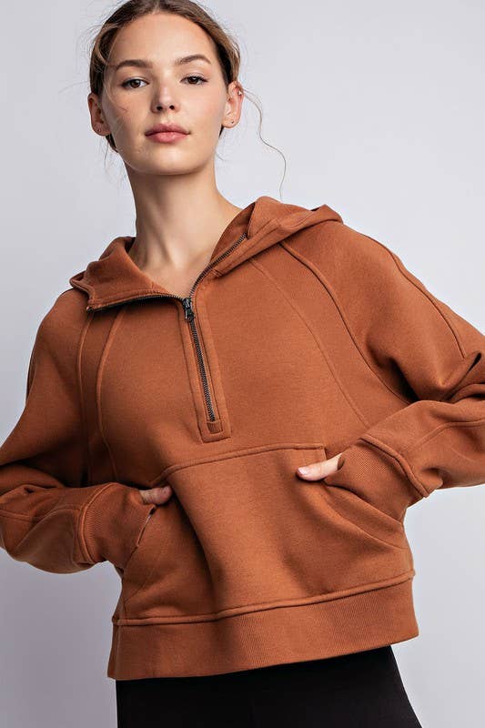 Cropped Quarter Zip French Terry Hoodie Jacket