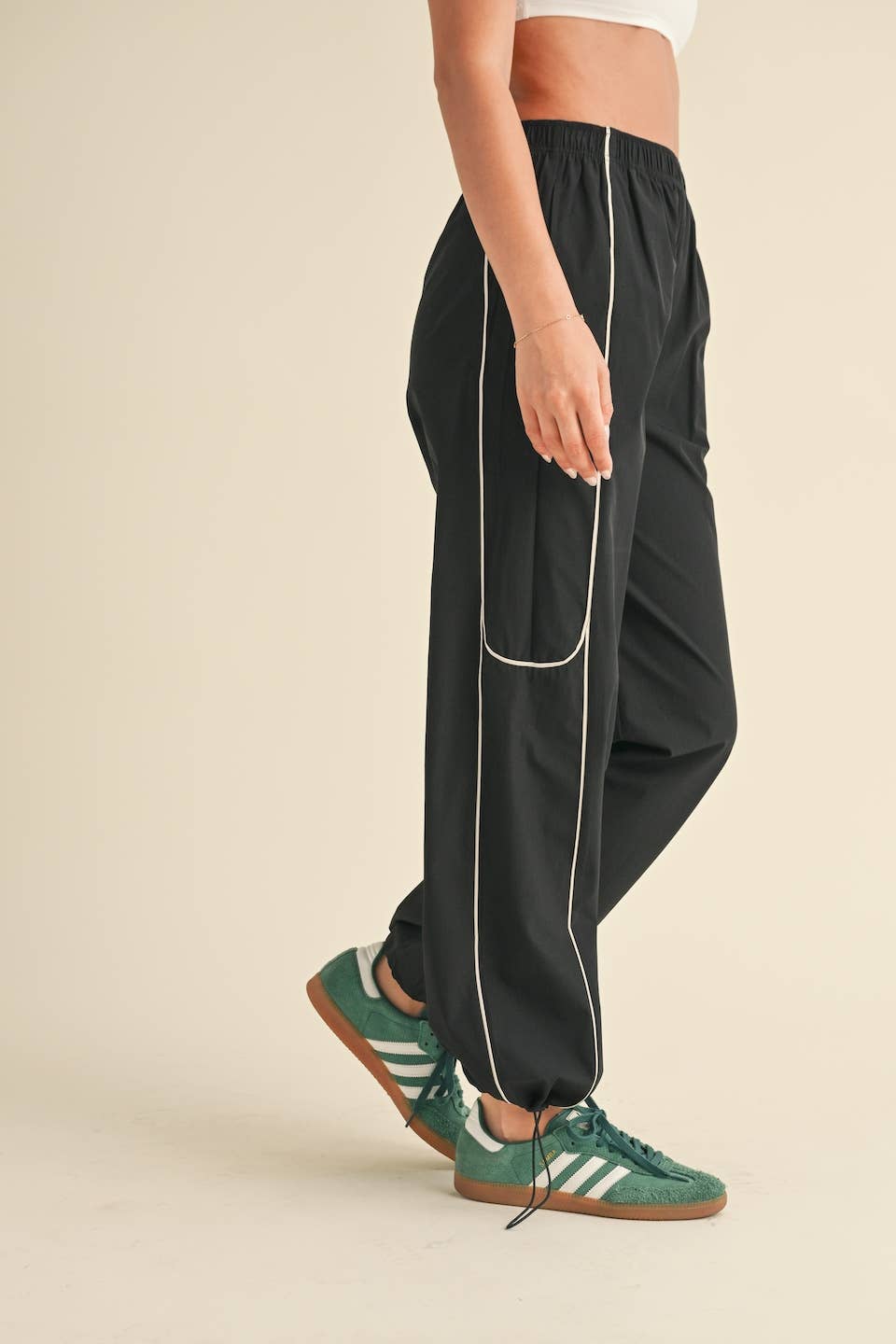 Hunter Green Nylon Track Pants with Contrast Piping