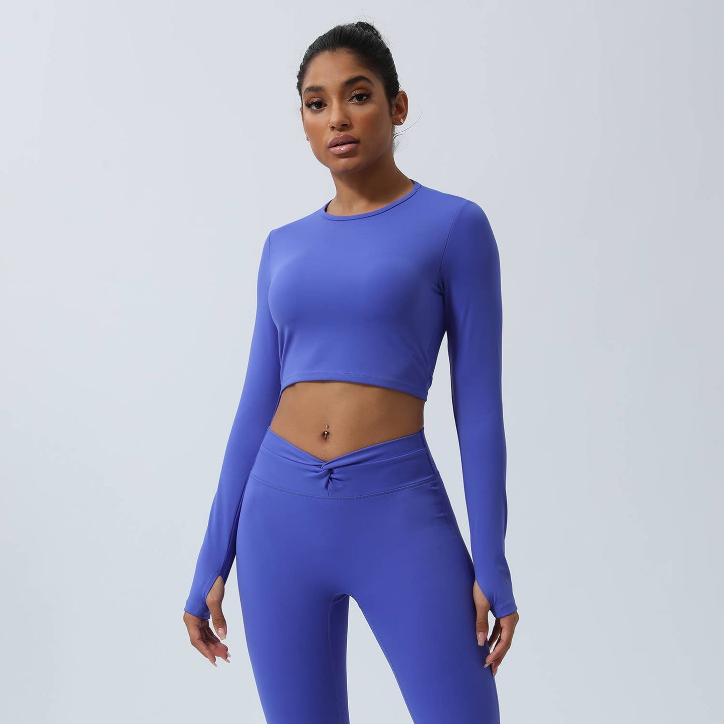 Women Back Twist Sport Crop Long Sleeve Shirt