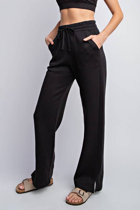 Straight Leg French Terry Pants- Black