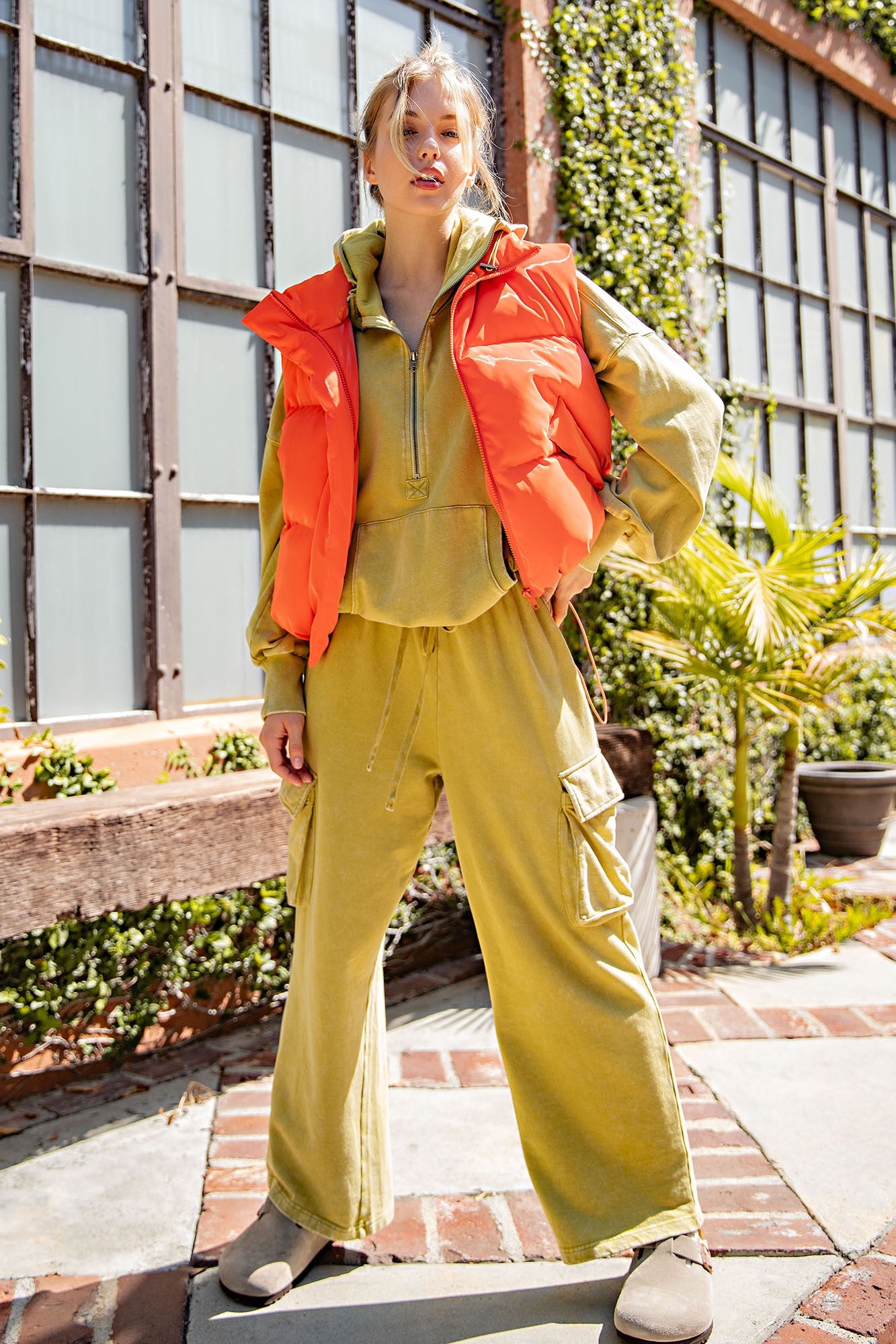 Washed Terry Cargo Pant- Pistashio