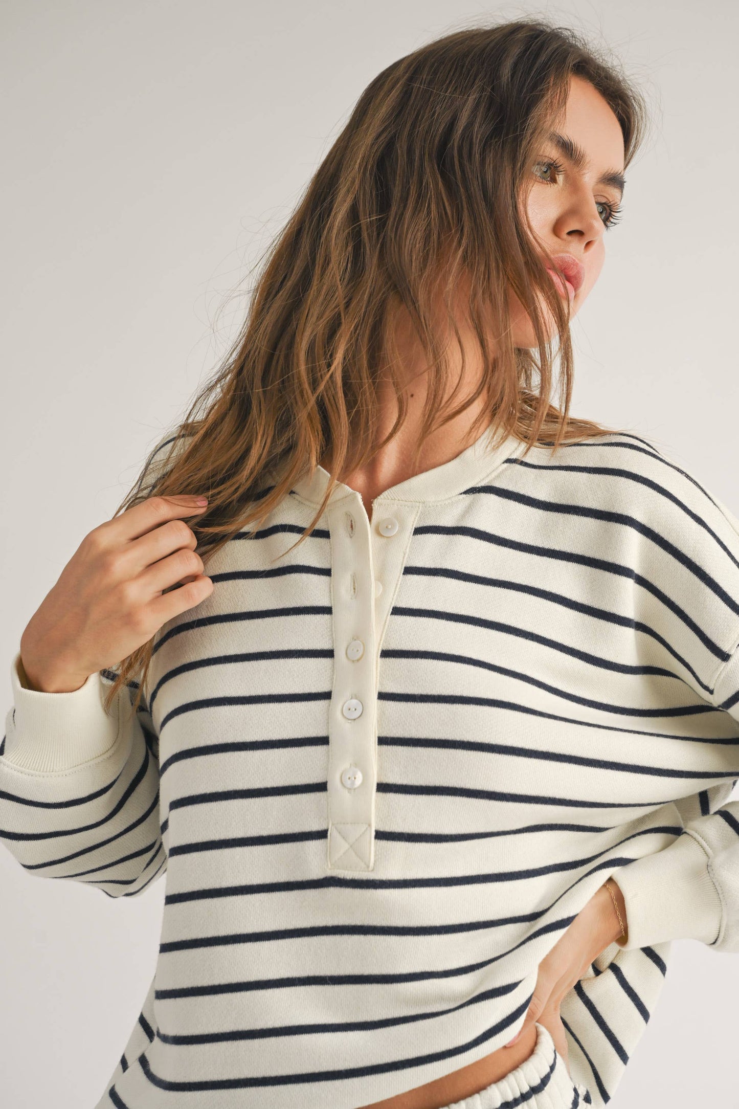 Striped Half Button Sweatshirt