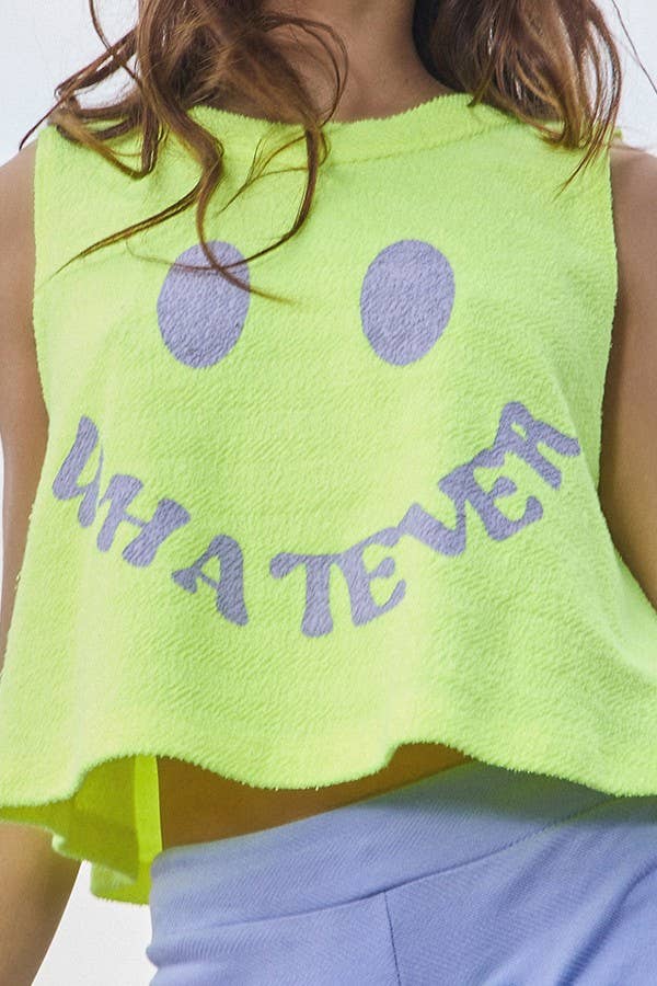 Whatever Graphic Cropped Terry Tank Top