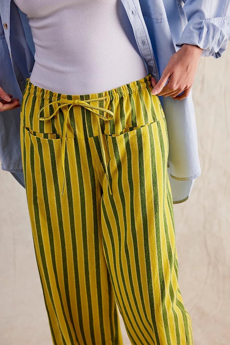 Low Rise Striped Drawstring Pant- Rams Green & Yellow