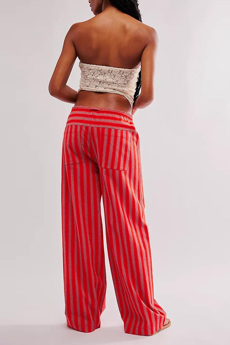 Low Rise Striped Drawstring Pant- Red & Pink