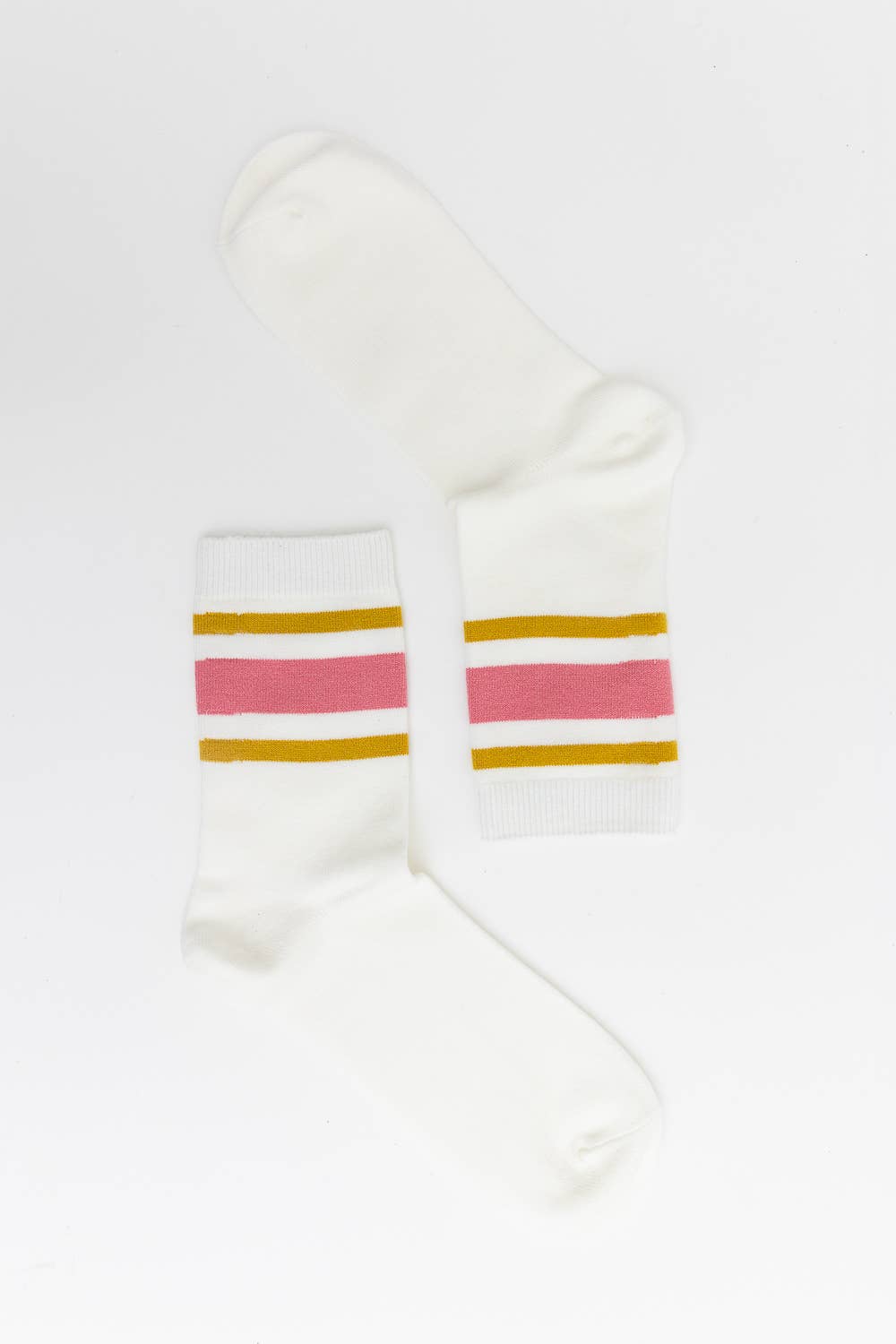 Retro Stripe Style Crew Socks- Rose Pink