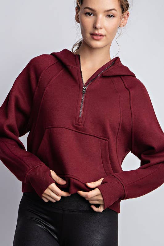 Cropped Quarter Zip French Terry Hoodie Jacket