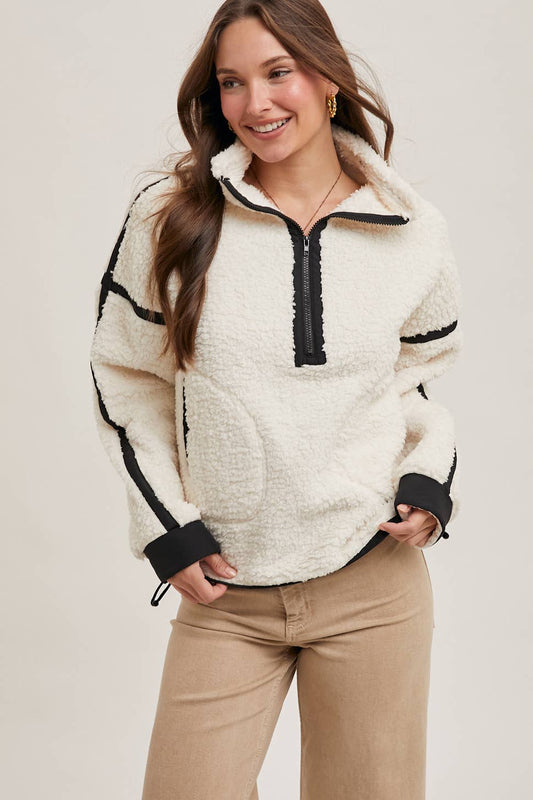 Half Zip Sherpa Jacket w/ Contrast Detail