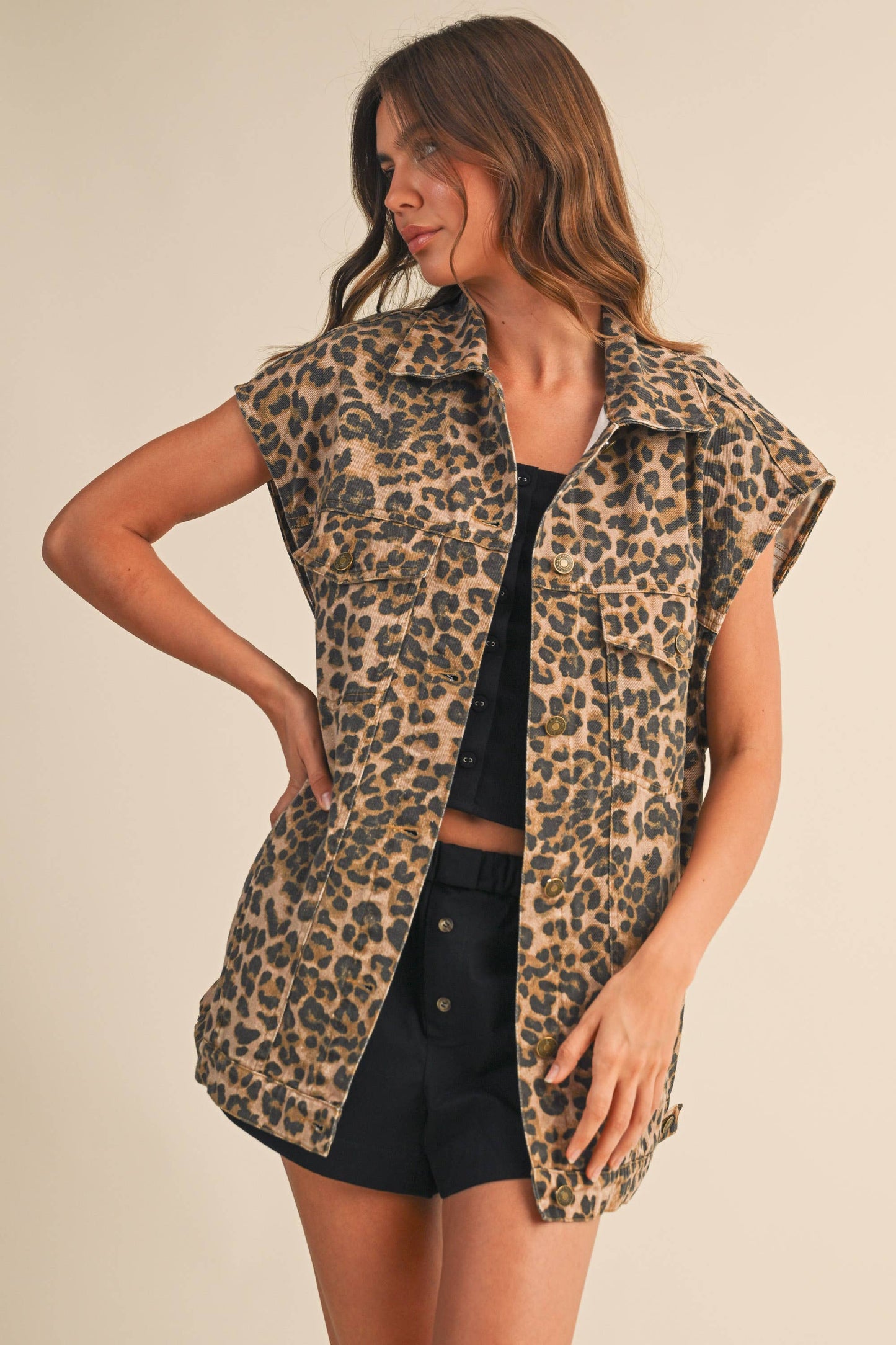 Wild Child Leopard Denim Vest