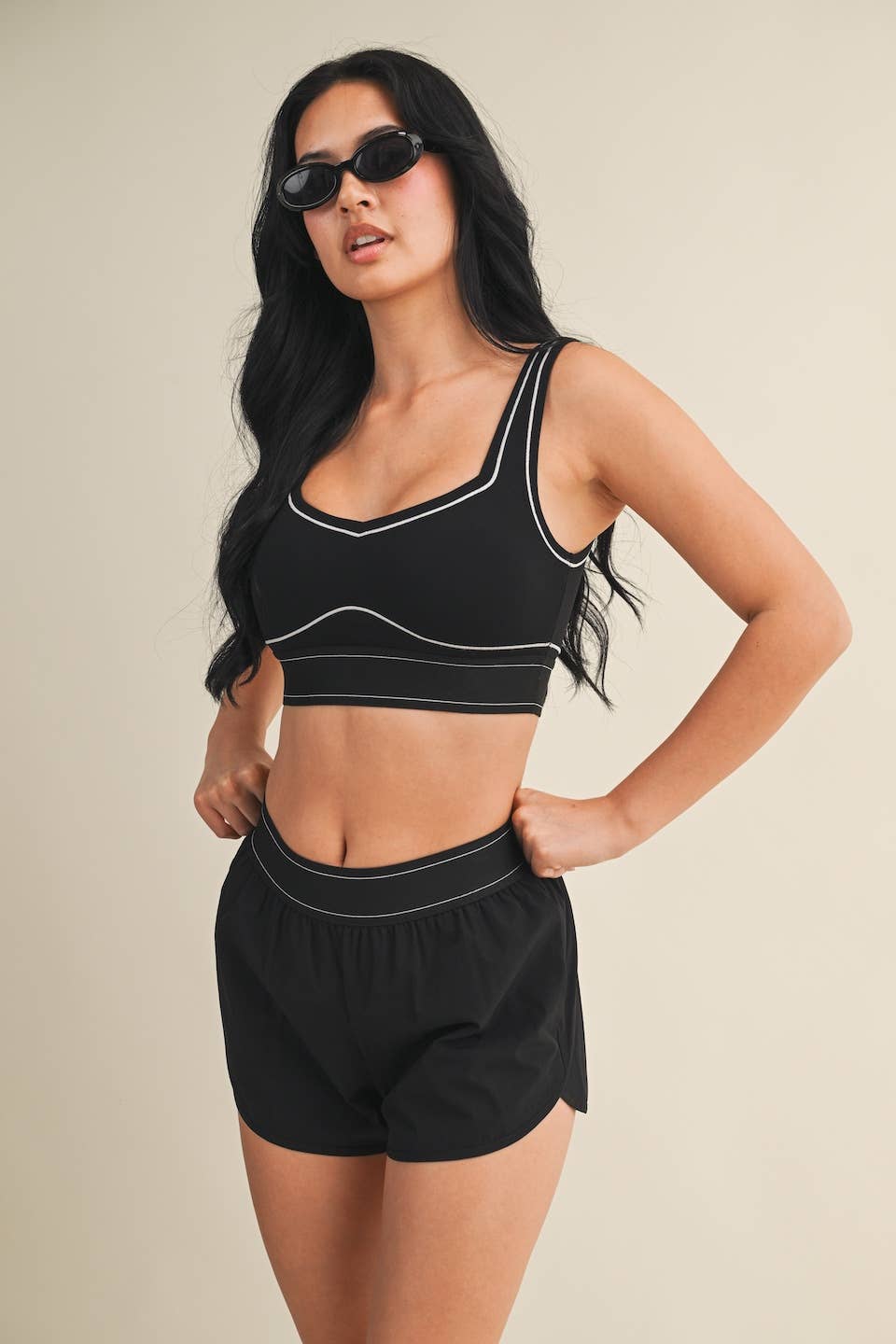 Heart Strings Contrast Thread Sports Bra