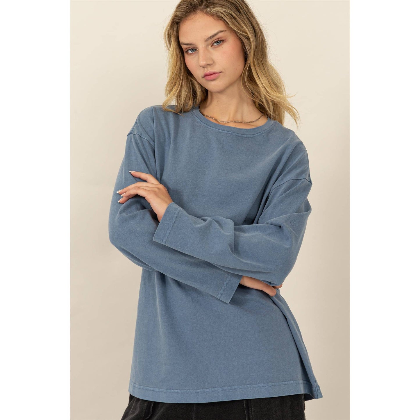 OVERSIZED CREW NECK LONG SLEEVE TEE