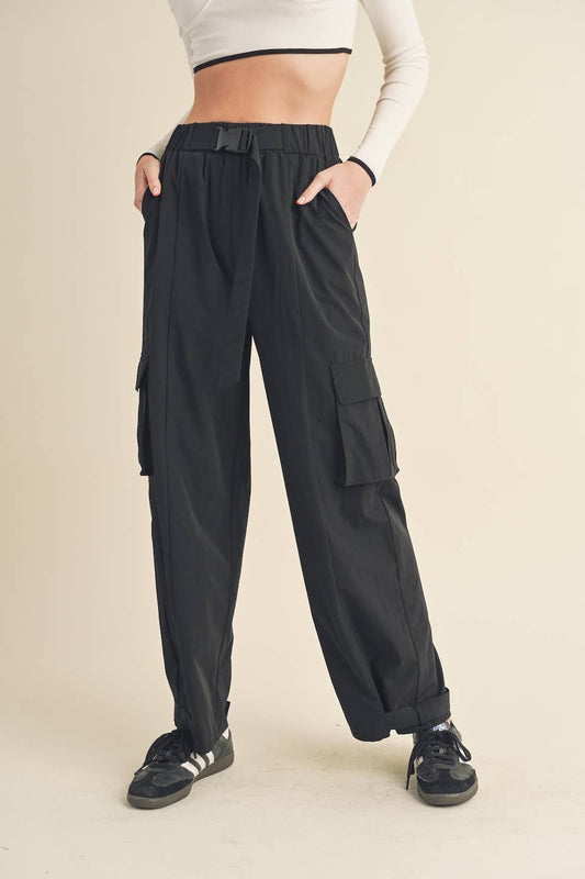 Lightweight Nylon Wide Leg Cargo Pant