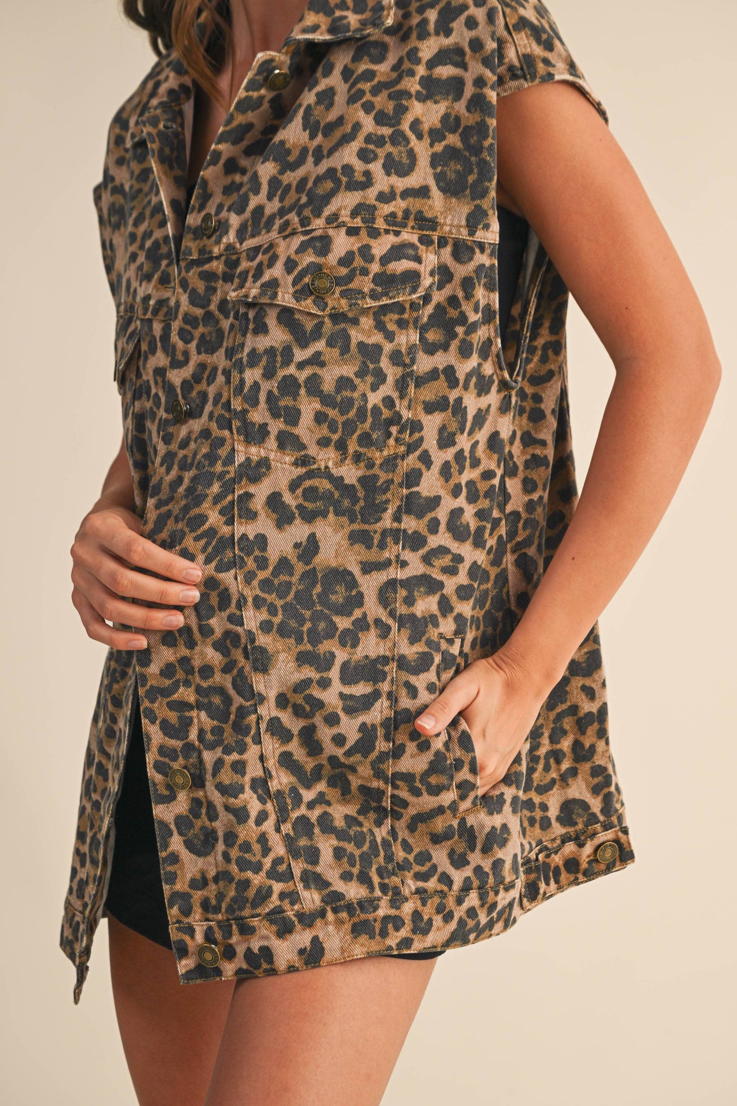 Wild Child Leopard Denim Vest