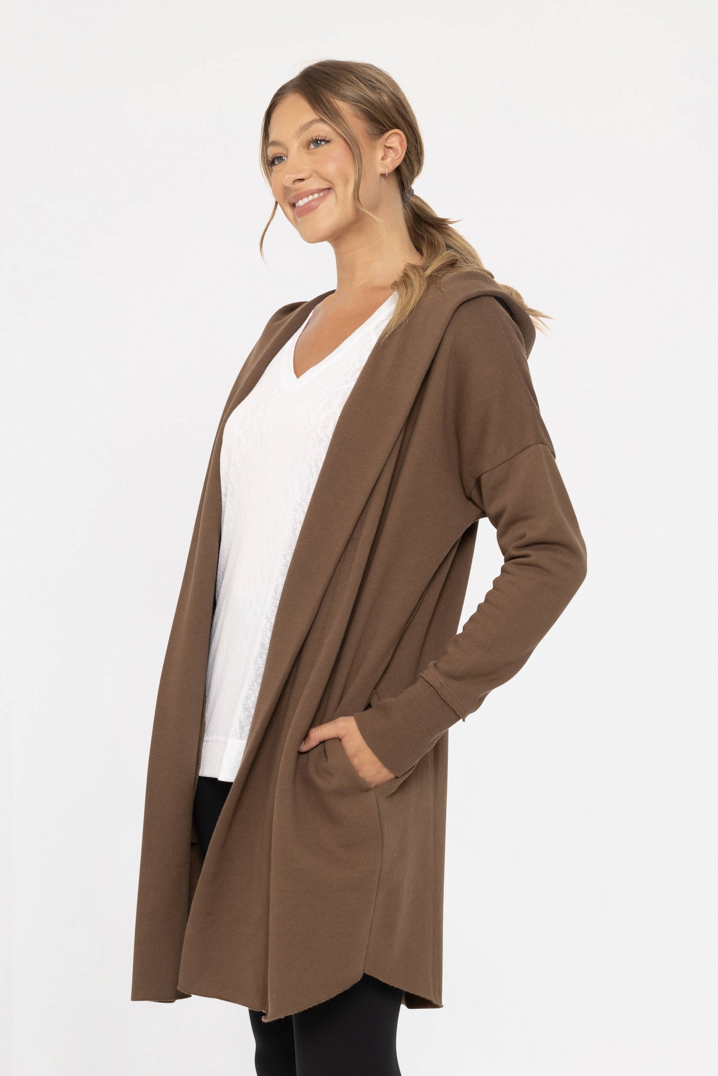 Open Front Longline Hooded Cardigan