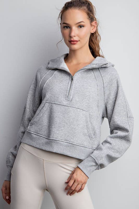 Cropped Quarter Zip French Terry Hoodie Jacket