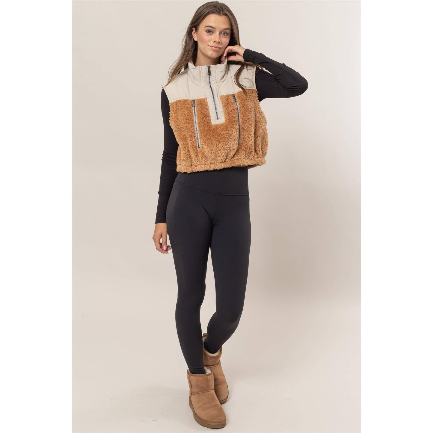 Faux Shearling Half Zip Vest