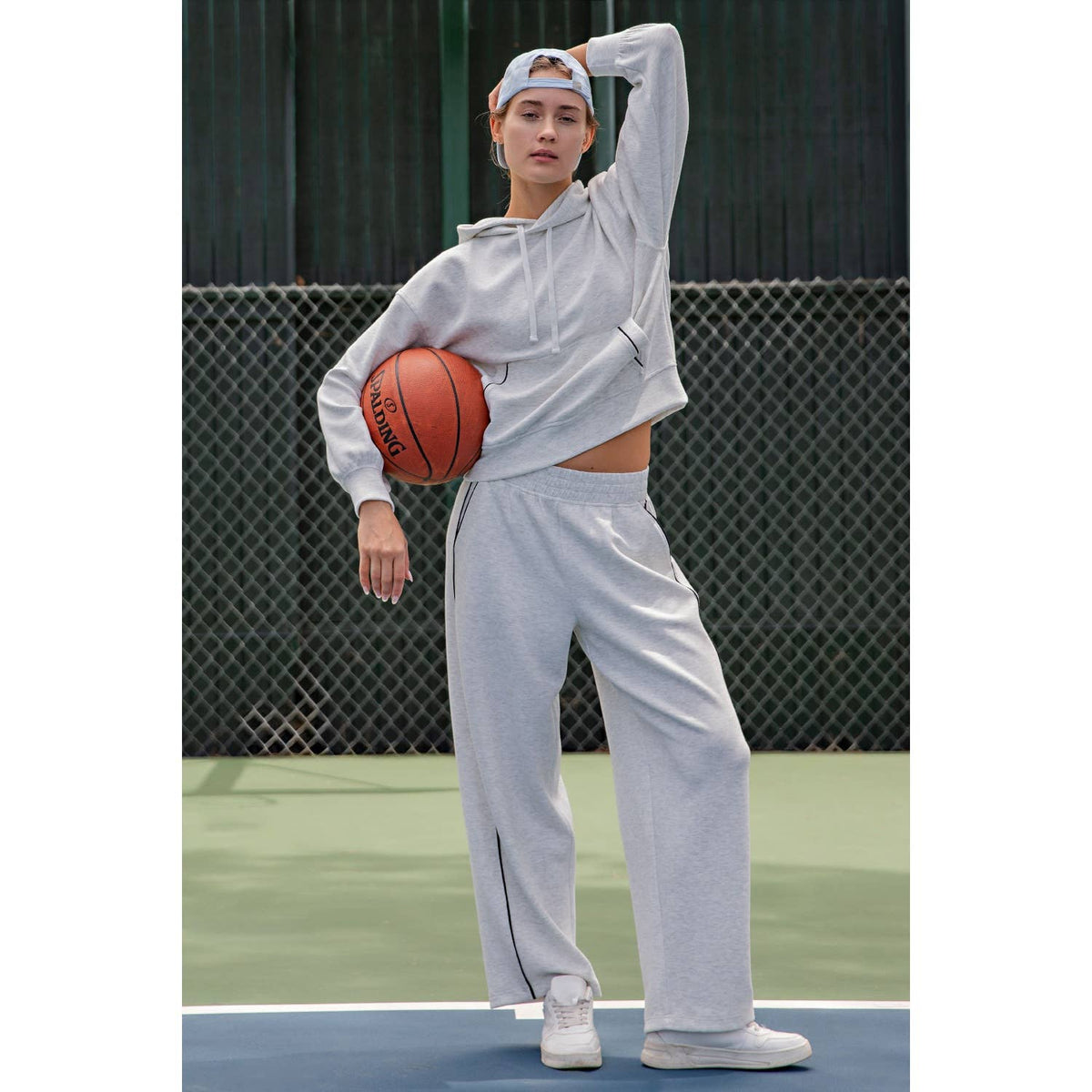 MODAL SCUBA LUXE PIPING BAGGY PANTS: Teal Navy/Mocha Cream / S-M-L(2-2-2)