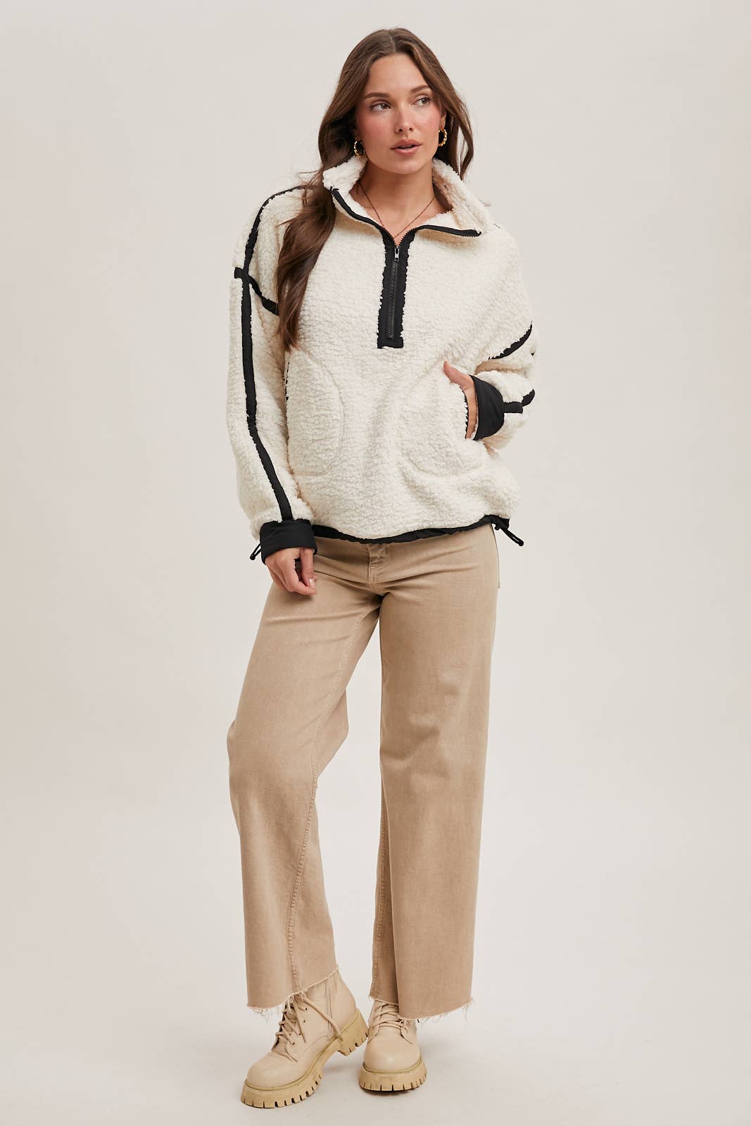 Half Zip Sherpa Jacket w/ Contrast Detail