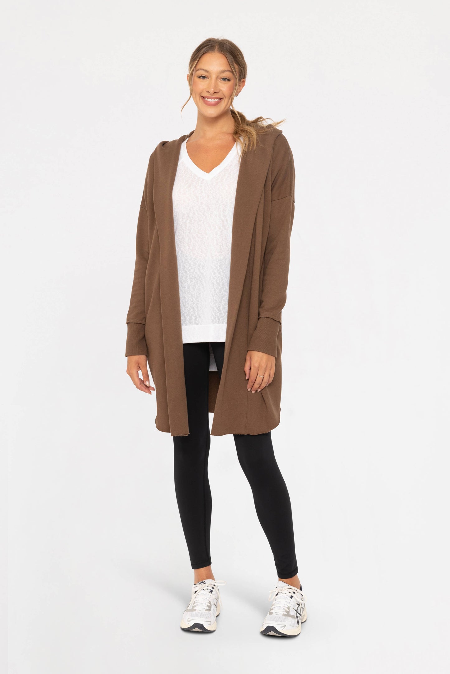 Open Front Longline Hooded Cardigan