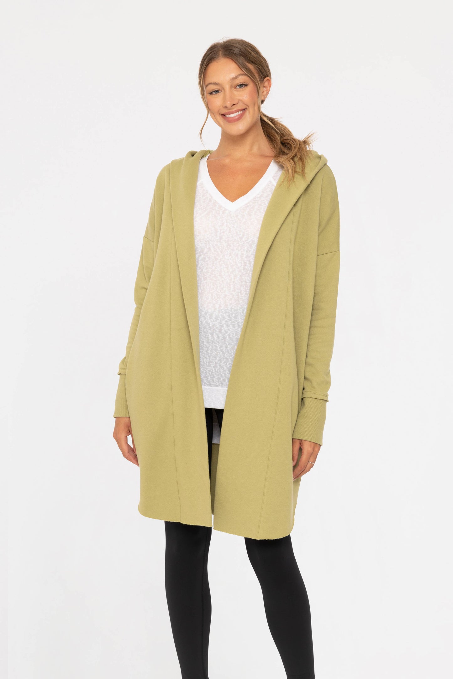 Open Front Longline Hooded Cardigan