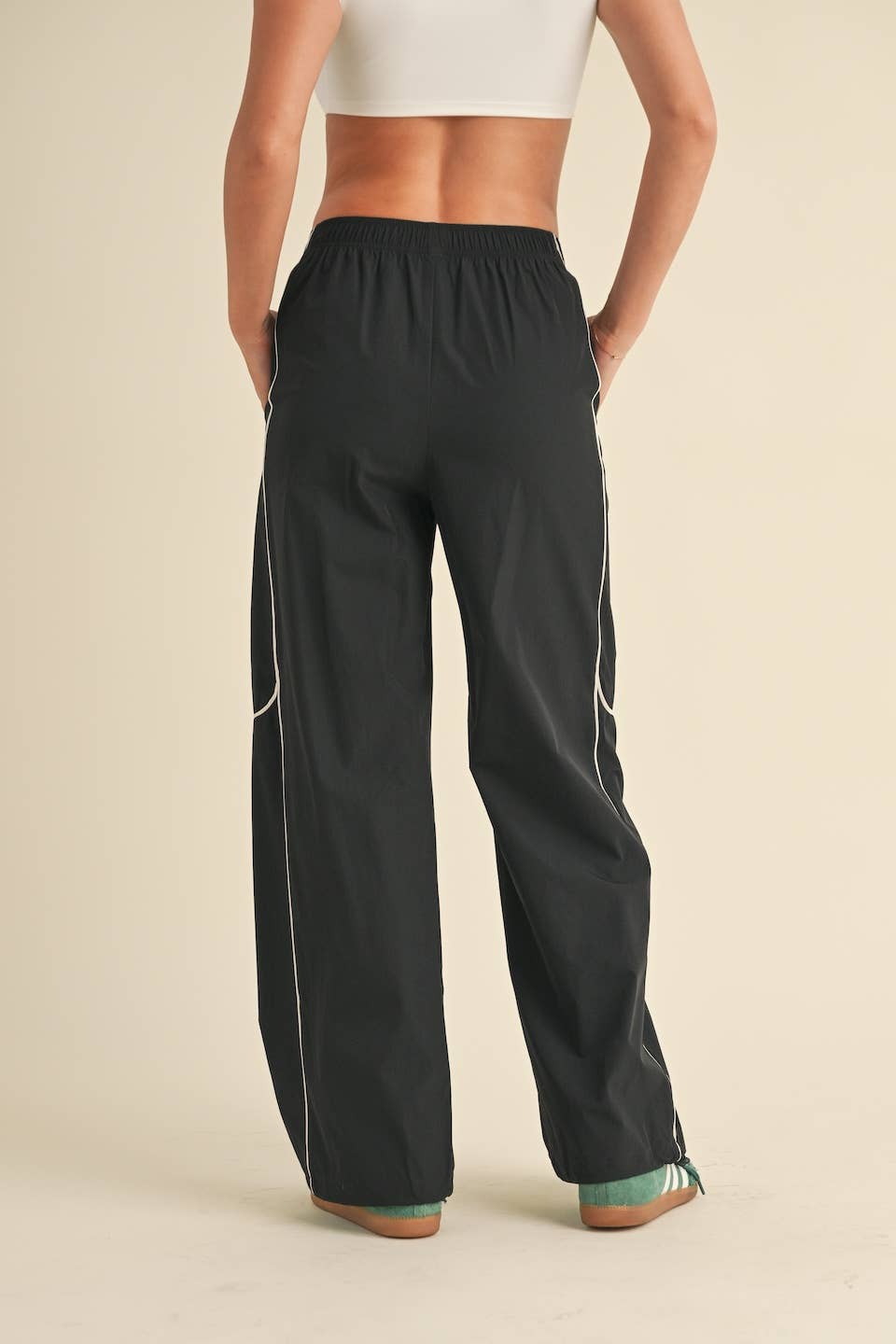 Hunter Green Nylon Track Pants with Contrast Piping