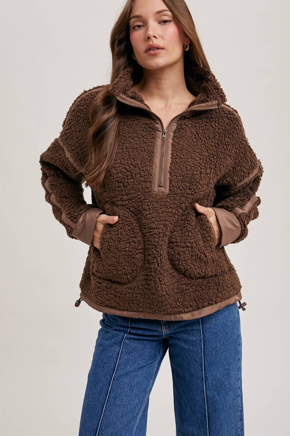 Half Zip Sherpa Jacket w/ Contrast Detail