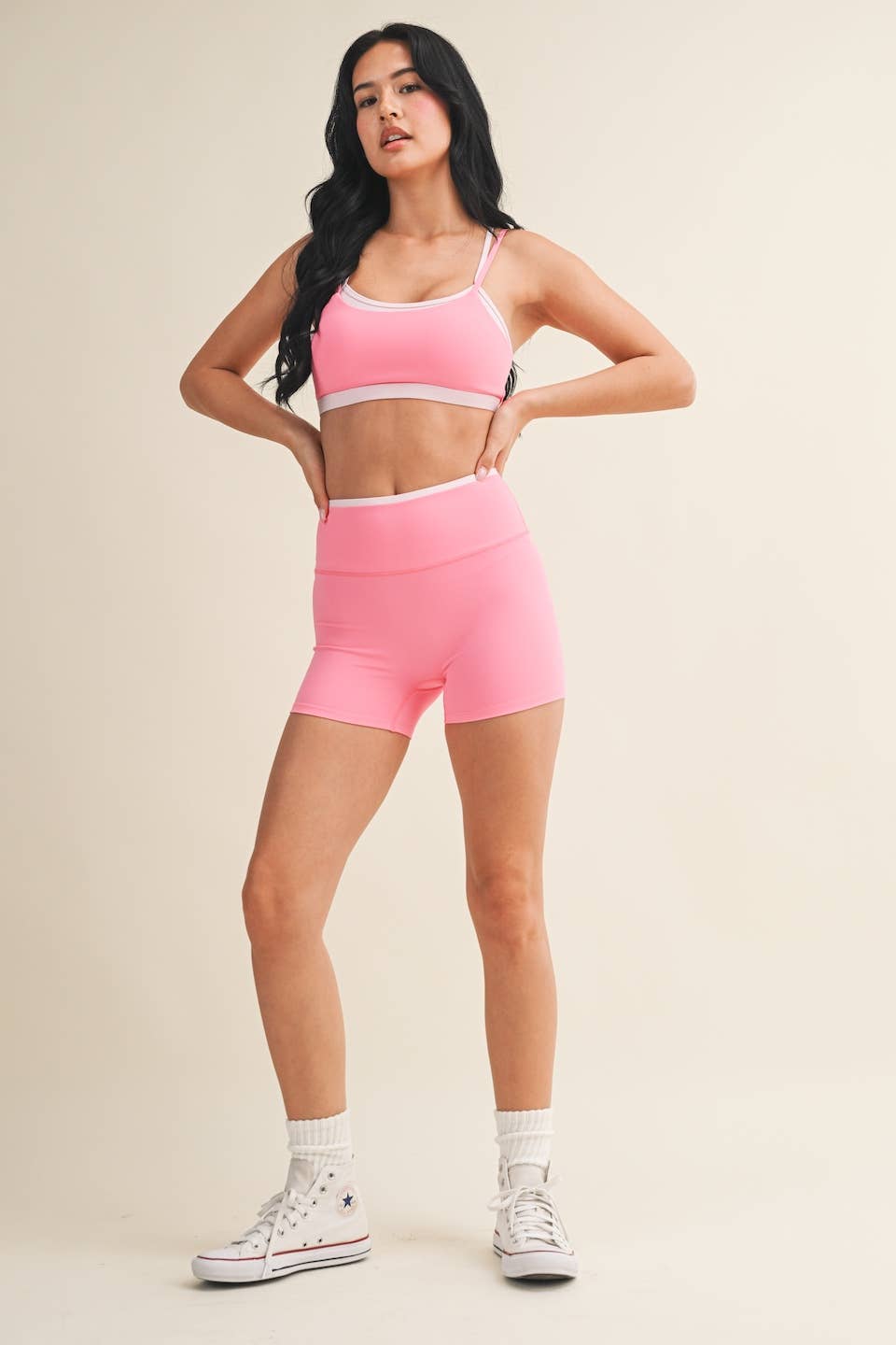 Double Layered Sports Bra: Cream Combo / S
