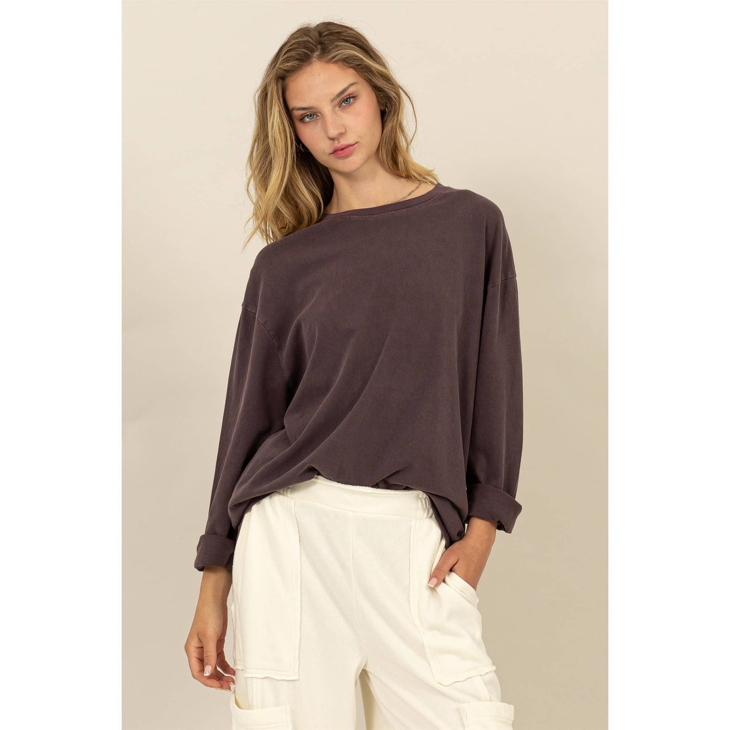 OVERSIZED CREW NECK LONG SLEEVE TEE