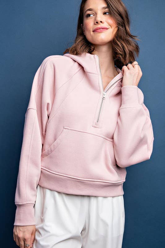 Cropped Quarter Zip French Terry Hoodie Jacket