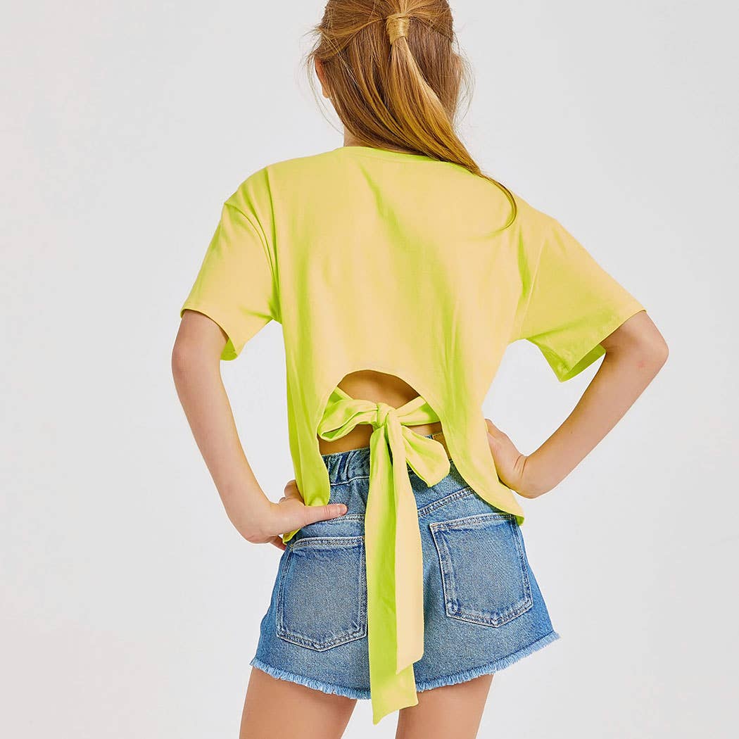 Kids Open Back Knit Top- Neon Yellow