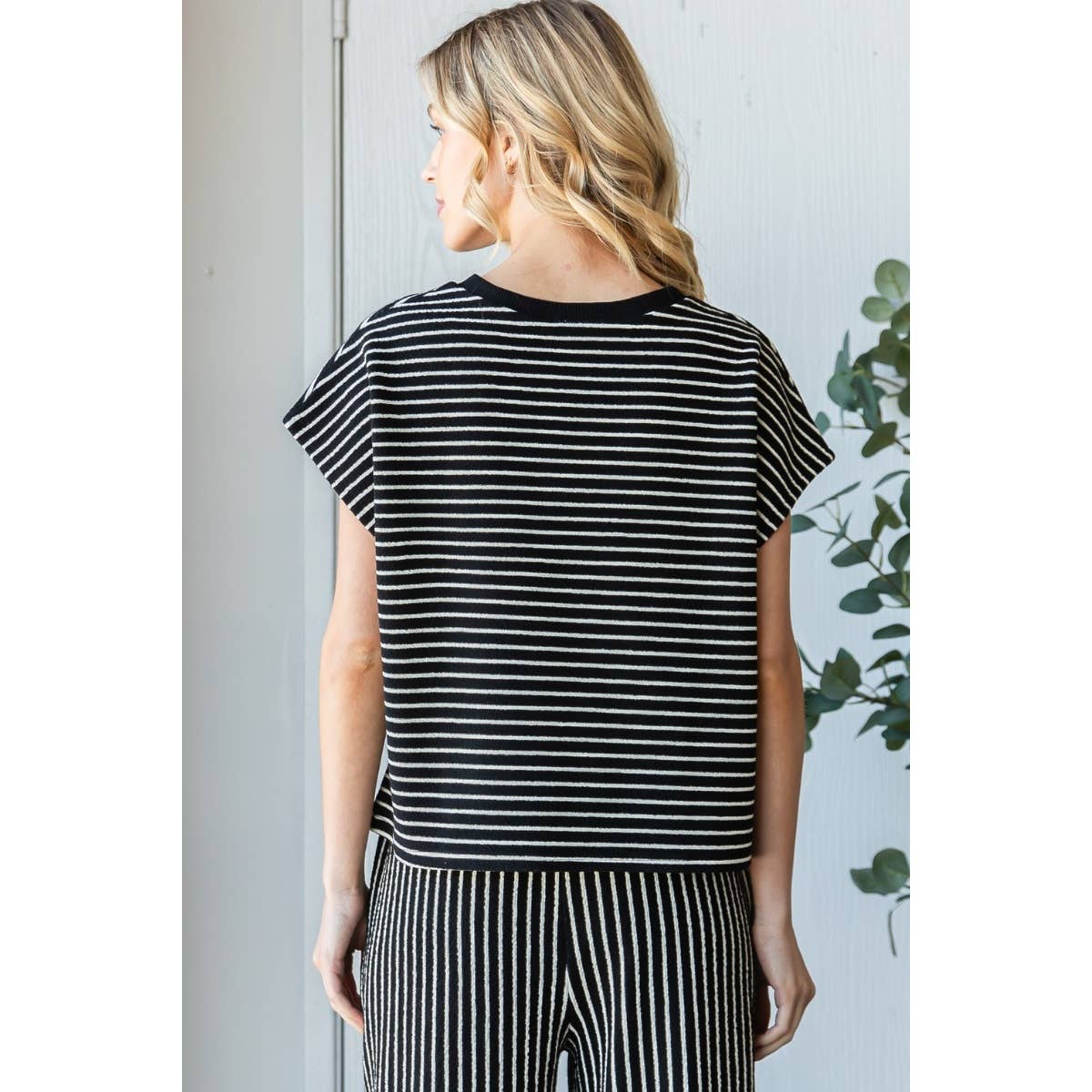 Stripe Texture Knit Drop Shoulder Top