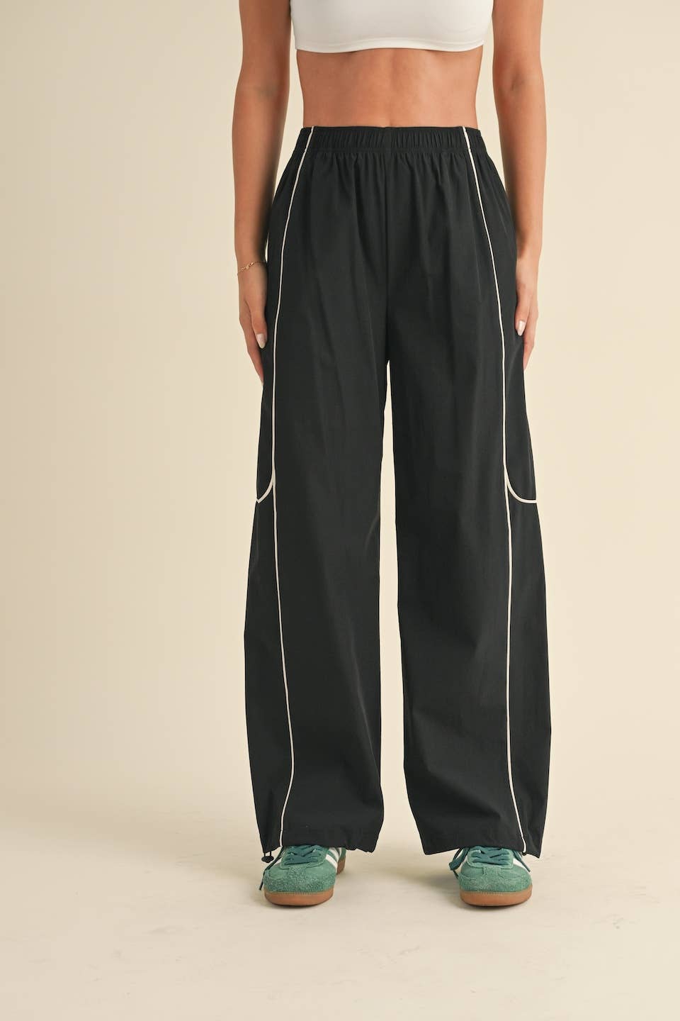 Hunter Green Nylon Track Pants with Contrast Piping