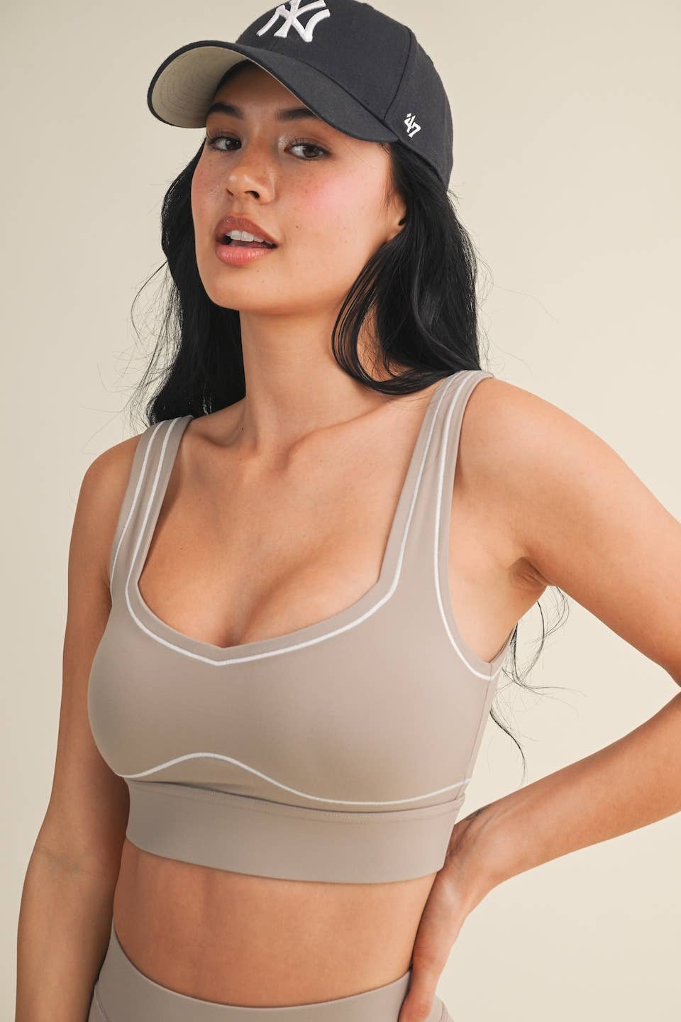 Heart Strings Contrast Thread Sports Bra