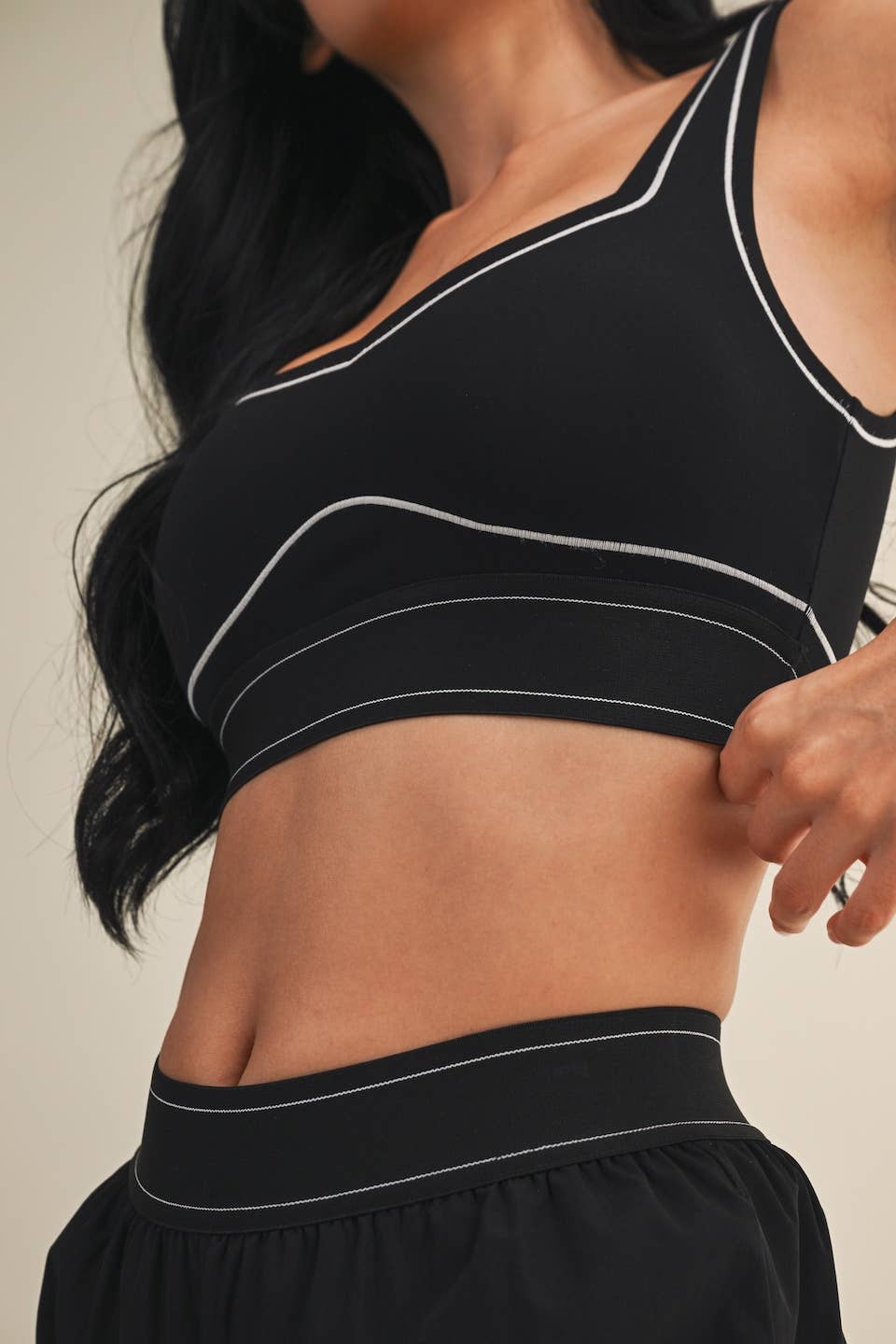 Heart Strings Contrast Thread Sports Bra