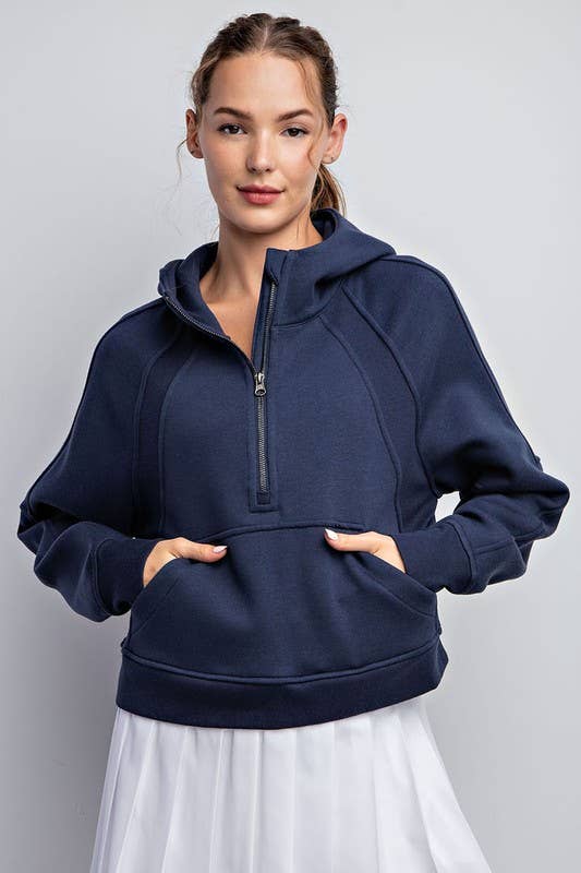 Cropped Quarter Zip French Terry Hoodie Jacket