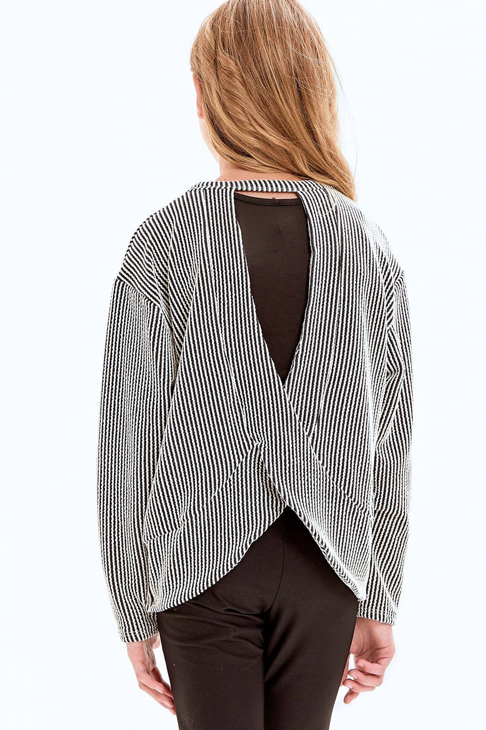 Textured Striped Open Back Sweater