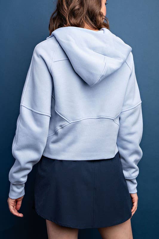 Cropped Quarter Zip French Terry Hoodie Jacket