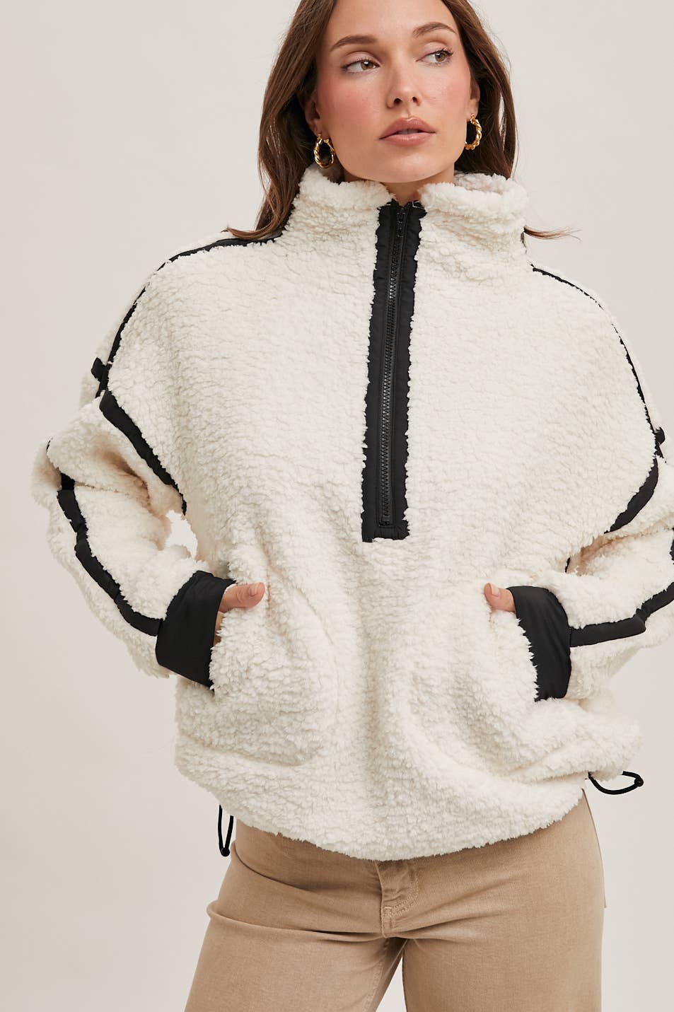 Half Zip Sherpa Jacket w/ Contrast Detail