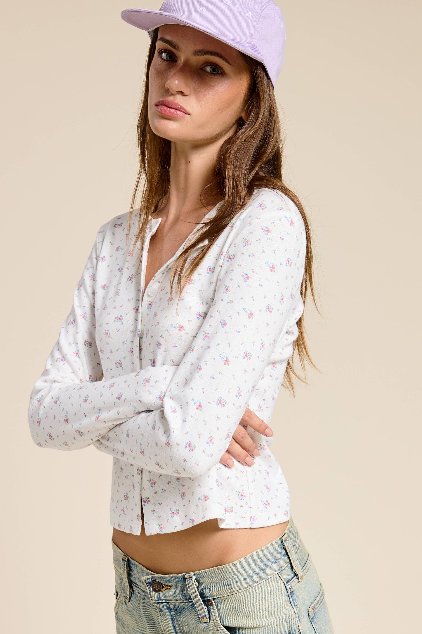 The Flirt Long Sleeve Floral Pointelle Knit