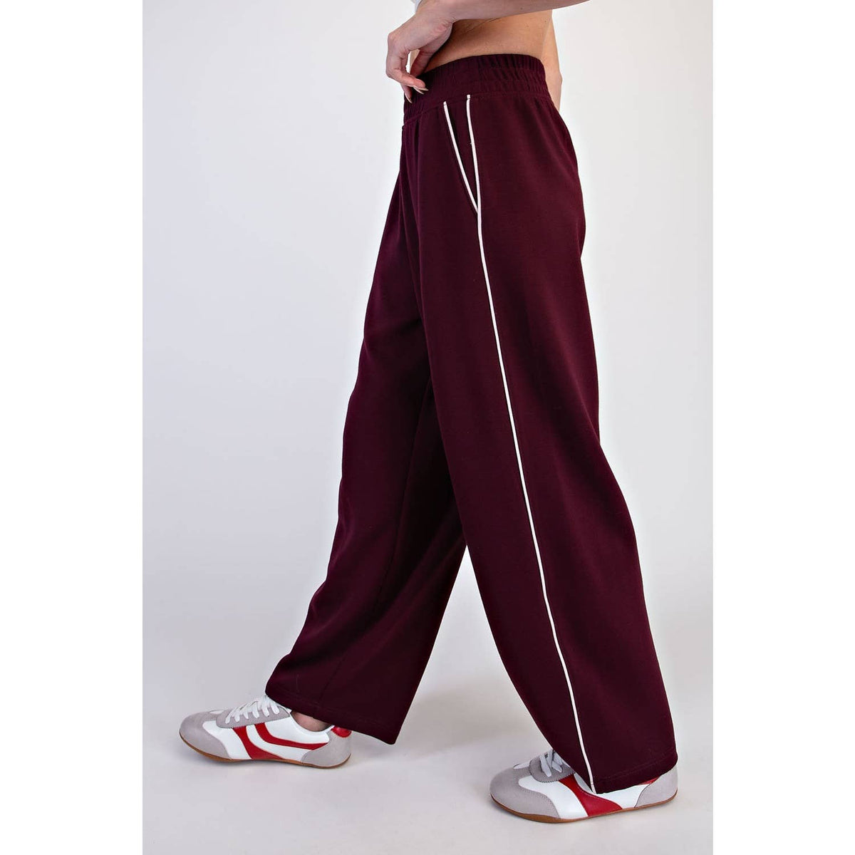 MODAL SCUBA LUXE PIPING BAGGY PANTS: Teal Navy/Mocha Cream / S-M-L(2-2-2)