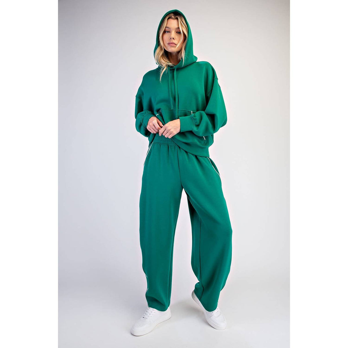 MODAL SCUBA LUXE PIPING BAGGY PANTS: Teal Navy/Mocha Cream / S-M-L(2-2-2)