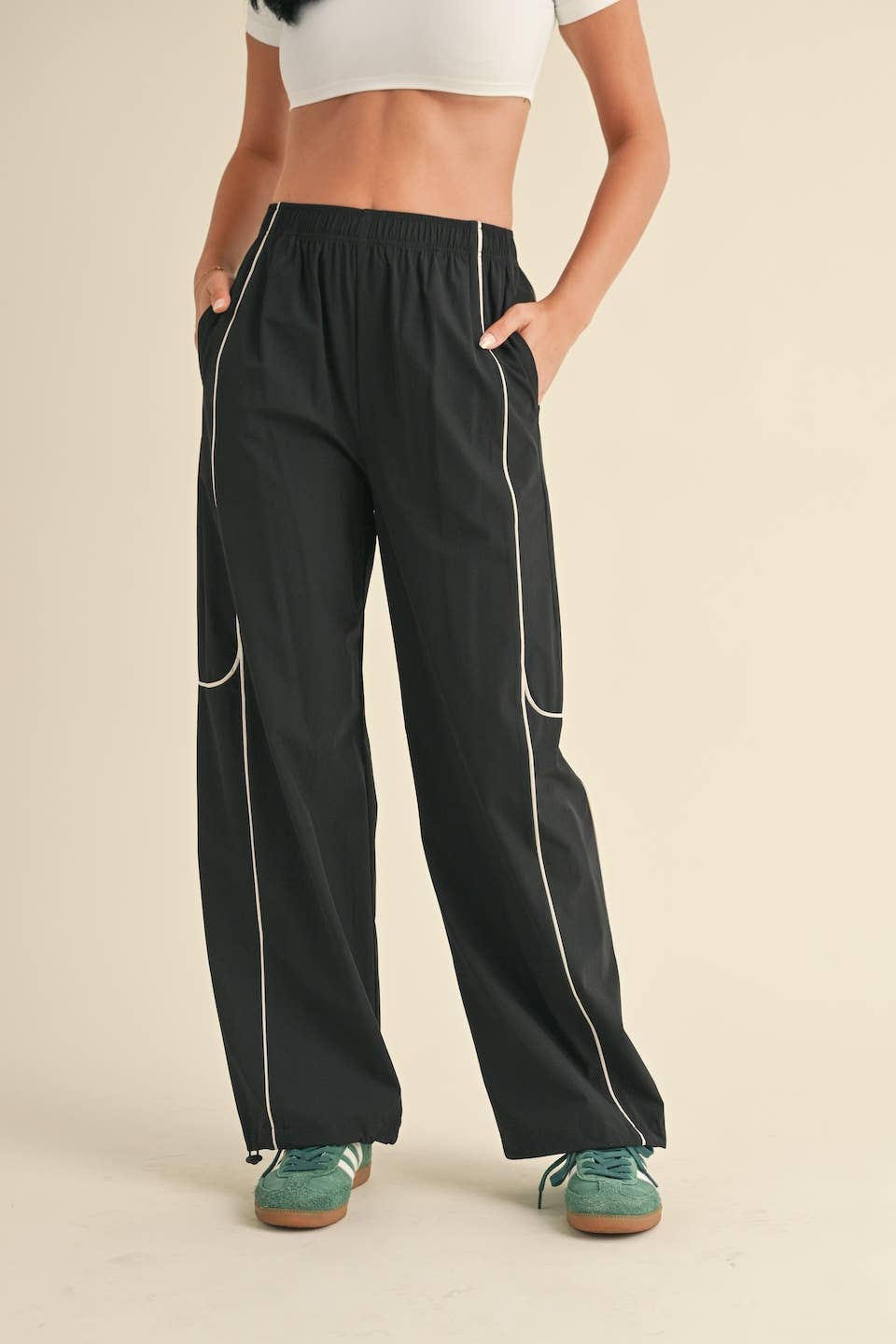 Hunter Green Nylon Track Pants with Contrast Piping