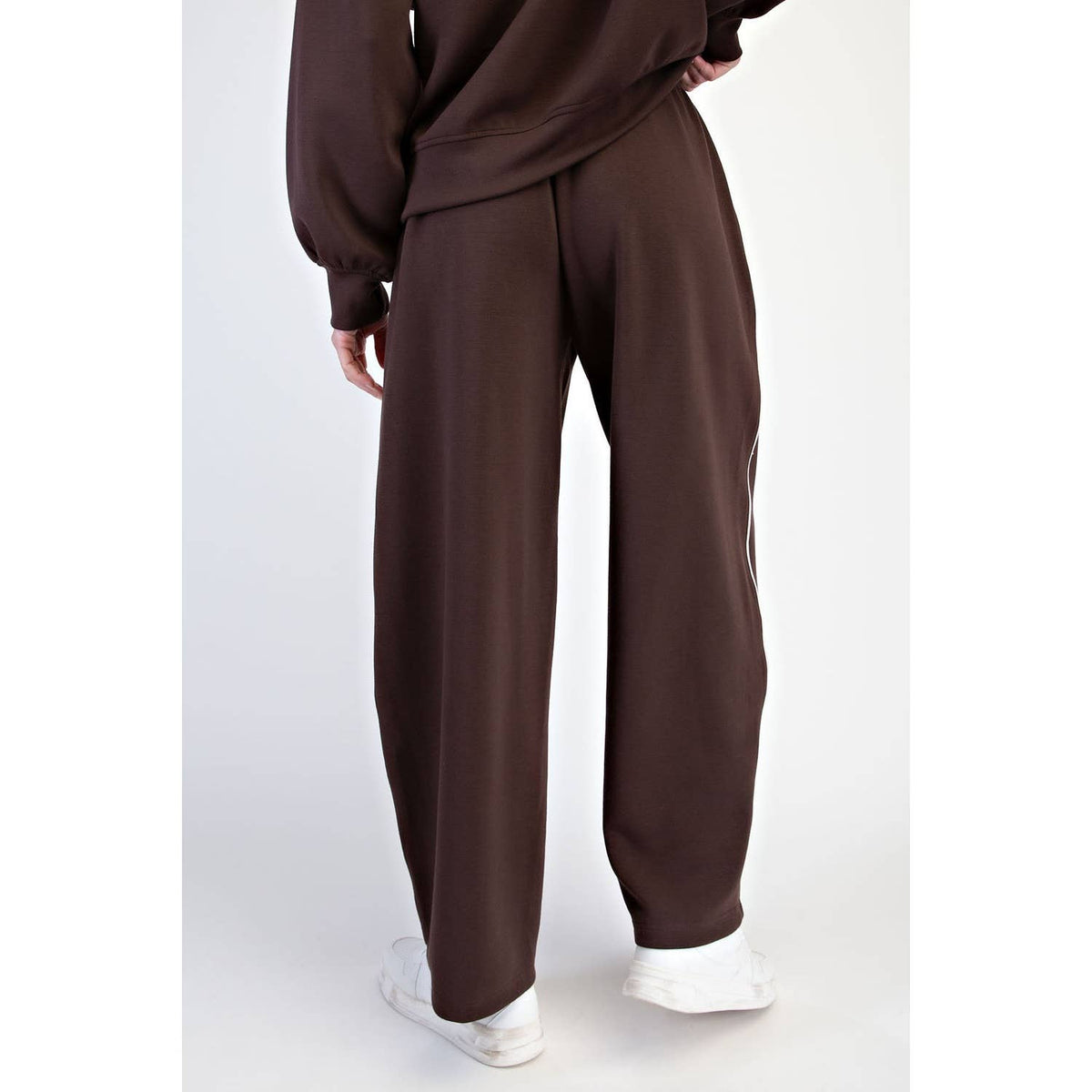 MODAL SCUBA LUXE PIPING BAGGY PANTS: Teal Navy/Mocha Cream / S-M-L(2-2-2)
