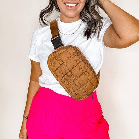 Quilted Puff Fanny Pack- Espresso