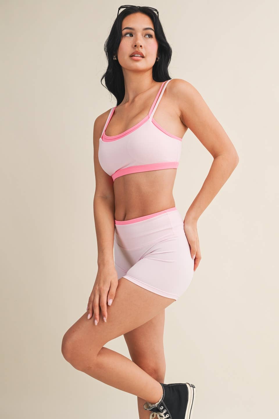 Double Layered Sports Bra: Cream Combo / S