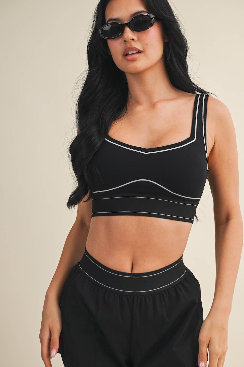 Heart Strings Contrast Thread Sports Bra