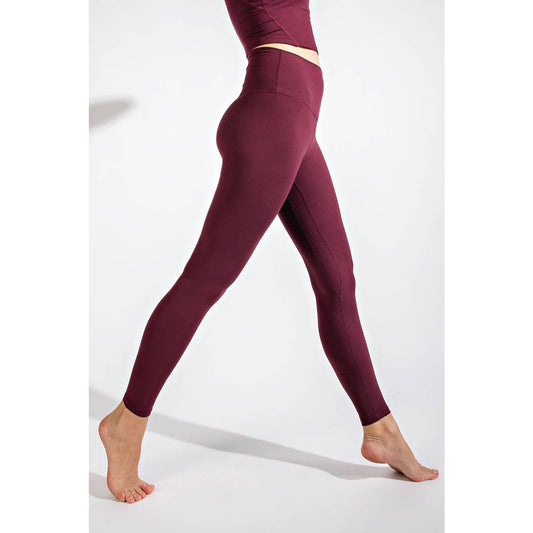 TWO LINE YOGA STITCH FULL LENGTH LEGGINGS: Cassis / S-M-L(2-2-2)