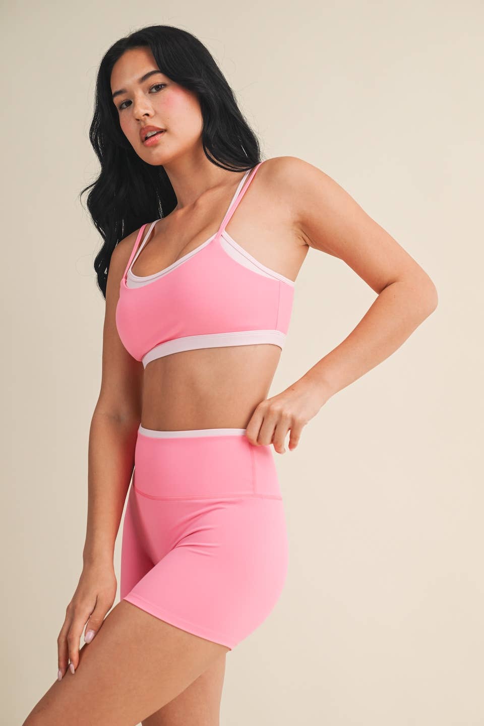 Double Layered Sports Bra: Cream Combo / S