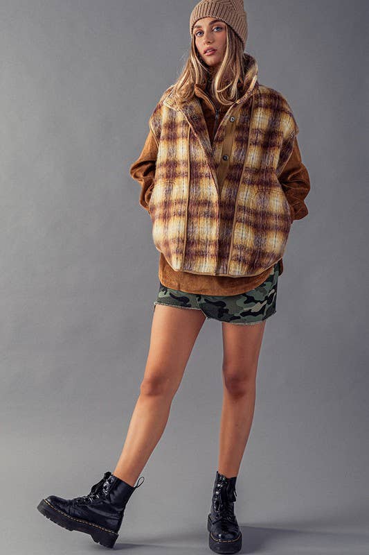 Vintage Oversized Plaid Wool Vest